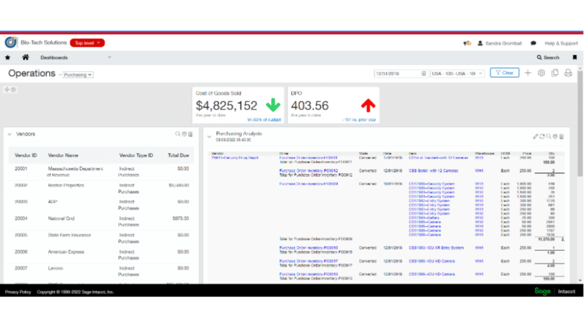 Biotech Sage Intacct Screens